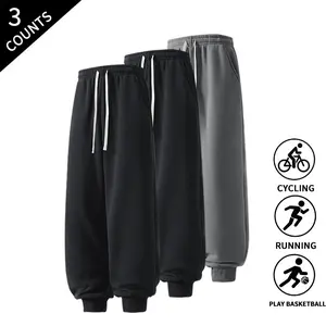 3-Pack Men's Athletic Jogger Pants Stretch Elastic Waist Drawstring Beam Foot Long Trousers