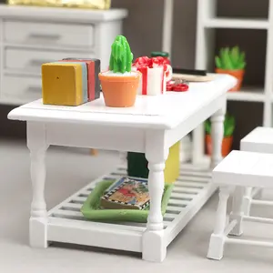 1:12 Dollhouse Miniature European Style Wooden Rectangular Dining Table Micro Furniture Model Christmas Easter New Year Gift