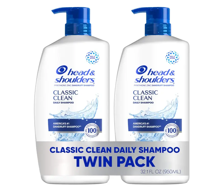 Head & Shoulders Classic Clean Dandruff Shampoo Twin Pack, Anti-Dandruff Daily Use, Paraben-Free, Color-Safe, 32.1 Fl Oz Each (Set of 2)