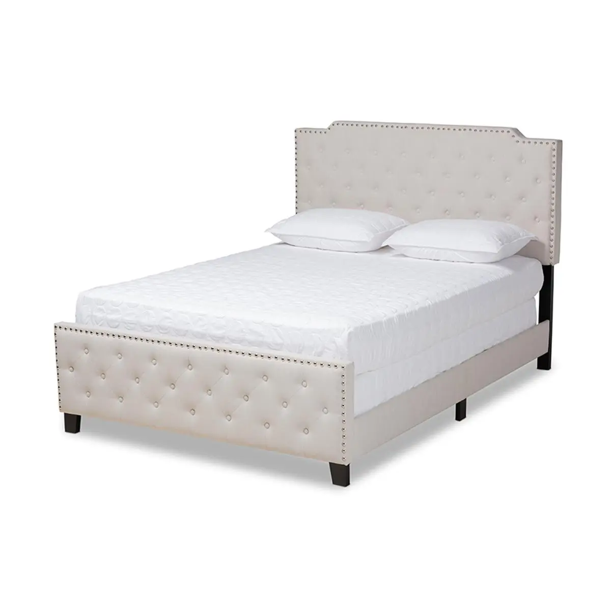 212 MAIN Marion Beige Linen-Like Fabric Upholstered Button Tufted King Size Panel Bed - Transitional Platform Bed with Wood Frame, Indoor Bedroom Furniture