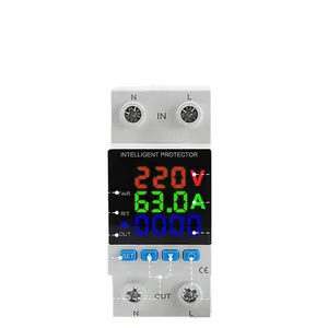 ZETTIC 63A Over Under Voltage Protection Relay, 110V/220V Adjustable Voltage Current & Power Monitor, 2P DIN Rail Auto-Reset Protector (Voltage/Current/Wattage Display Options) automatic transfer switch