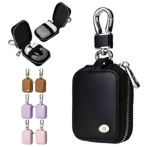 Universal Leather Earbud Case Compatible with Airpods 1/2/3/4/Pro Portable Headphone Storage Case PU Leather Zipper Key Wallet with Keychain for Wireless Earphones, Keychain Pouch Bag with Mesh Pocket, Audio & Video Accessories