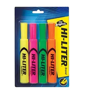 212 MAIN Desk-Style Highlighters, Vibrant Assorted Pack of 4 with Chisel Tip, Quick-Dry, Office School Supplies