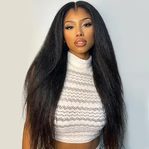 Wiggins Hair Lagos Hairline Widow's Peak Light Yaki Wig Pre Cut 13x5 Lace Ready To Go Wig Human Hair Glueless Drawstring Wigs Lace Frontal Wig