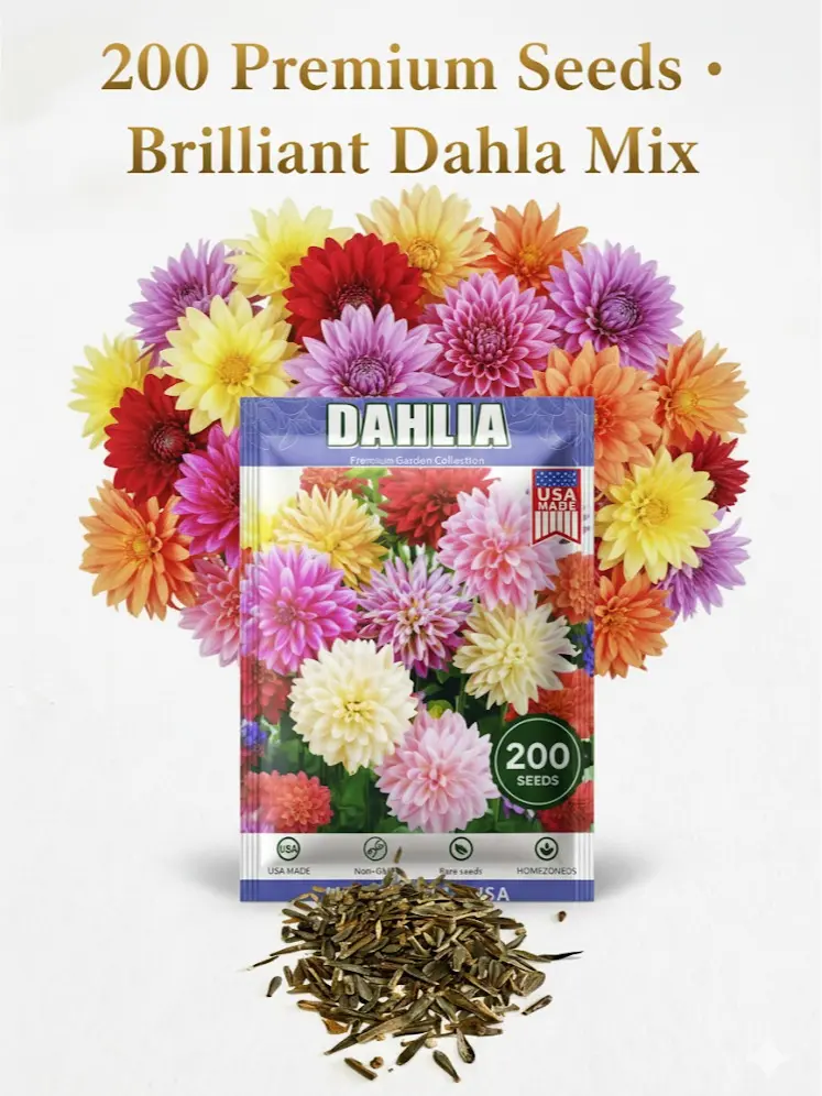 200pcs Mixed Color Dahlia Seed Mix, Non-GMO Wildflowers for Outdoor Garden & Pollinator Attract, Easy-to-Grow Seeds for Beginners, Vibrant Blooms