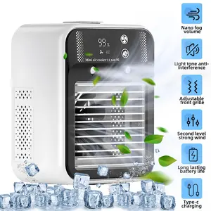 【SummerVibes】 Mini Portable Air Conditioner, 3-In-1 Personal Air Cooler with 2-Speed Mist Fan, Built-In 1800mAh Battery and 500ml Water Tank for Bedroom, Office, Desktop
