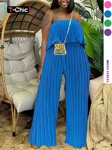 Two-Piece Set Women's Solid Color Tube Top & Wide Leg Pants, Casual Basic Fit Fashion Cozy for Daily Outdoor Wear, Ladies Clothes for Summer Womenswear