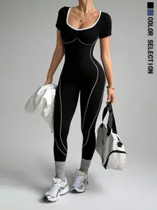 Women's Seamless Sporty Jumpsuit, Yoga Workout One-Piece, Suitable for Daily Wear, Running, Training, Travel & Cycling, Comfy All-Season Knitted Sportswear, Stretchy Jumpsuit