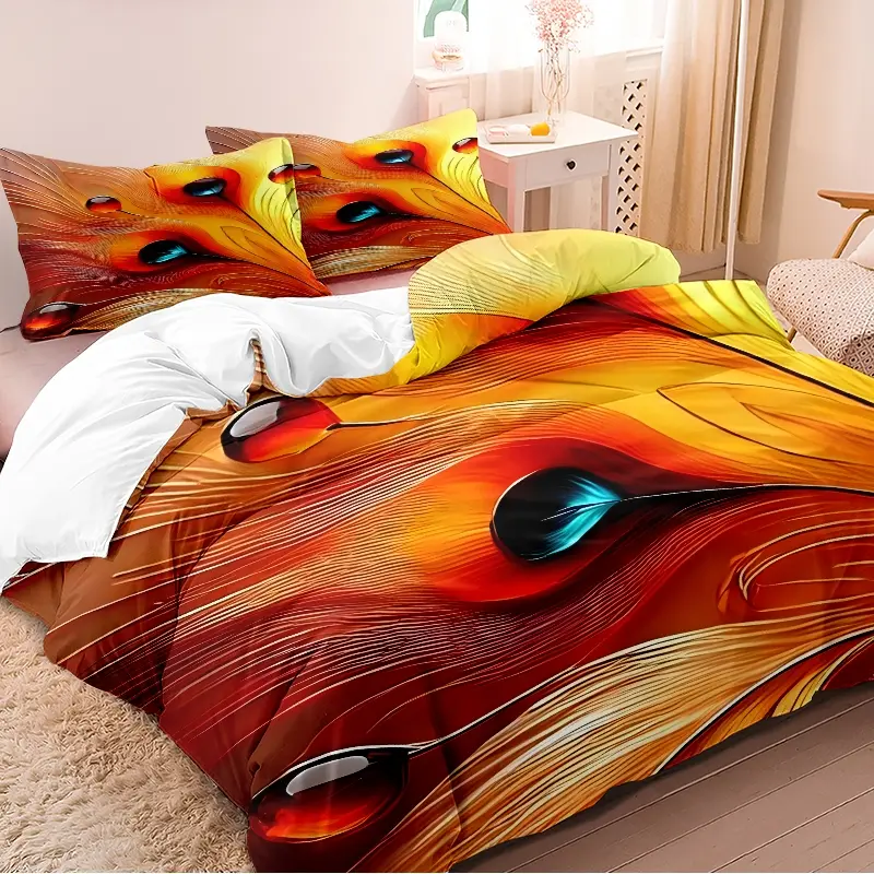 3-piece down duvet cover with colorful artistic peacock feather patterns, 3D digital printed bedding, suitable for home decoration in bedrooms and guest rooms (1 * down duvet cover 2 * pillowcase, no down duvet core), machine washable, zipper