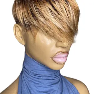 BRIA Quick Weave "Topper" Pixie Soft Look 8x8 Ombré 1b/27 with Streak of #613 Blonde Large Coverage for Short Hair Easy Install Remove Just Clip Go