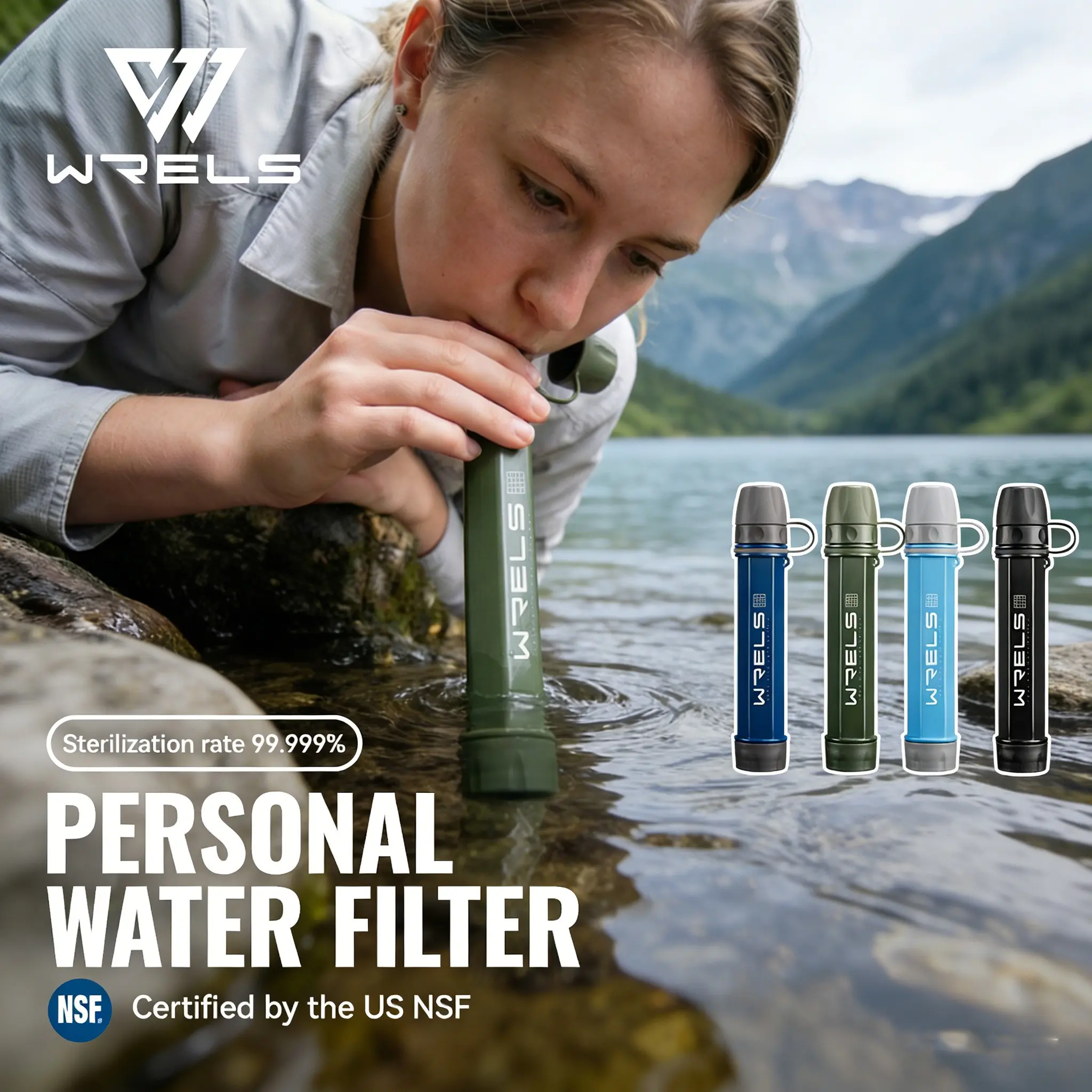 Compact Portable Water Purifier, 99.99% Filtration Rate, Ideal for Outdoor Use, Camping, Emergency Survival, Lightweight Design
