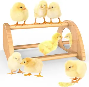 Mini Chick Perch with Mirror - Durable Bamboo Roosting Bar for Coop and Brooder, Ideal Training Perch for Young Chicks, Easy Assembly and Cleaning, Engaging Toy for Poultry