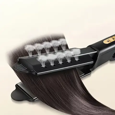 Unisex Adjustable Extra-Wide Ceramic Plate Steam Hair Straightener - 4 Temp Settings, Anti-Scald, Fast Heating, Moisturizing Steam, Professional Salon-Grade Styler for Daily Smooth Styling & All Hair Types