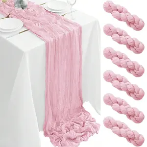 6 Pack Rectangle Pink & Sage Green Cheesecloth Table Runners (35x134 In) - Rustic Boho Rustic Farmhouse Decor for Wedding Reception, Dining Tables Home & Festive Supplies