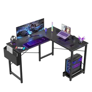 L-Shaped 50-Inch Gaming & Office Desk with CPU Storage Shelf and Side Bag Corner Desktop Workstation for Dual Monitors Laptops and Office Supplies