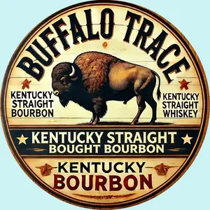 Buffalo Trace Metal Tin Sign - Rustic Round Bourbon Wall Art Decor for Home Bar, Man Cave, Vintage Retro Kentucky Whiskey Pub Ga, Home Decor Products