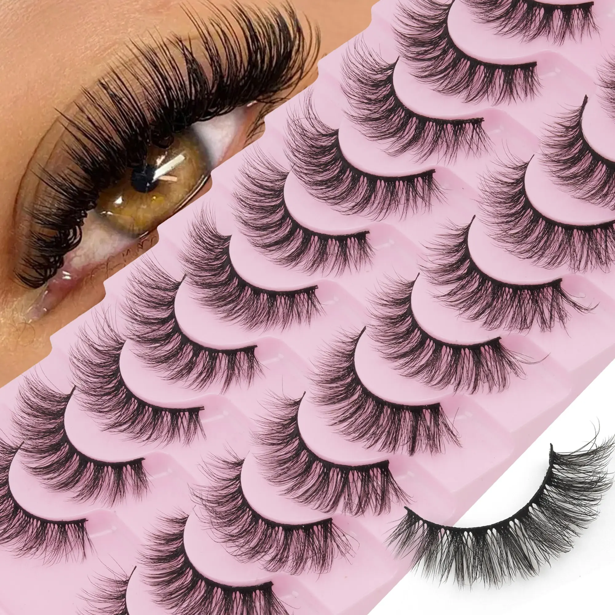 10 Pairs Natural Look Cat Eye False Lashes, 3D Synthetic Mink Lashes, Reusable, Easy to Apply, Perfect for Beginners, Daily Use, Parties, Music Festivals, Cosmetic, Fluffy Lashes, False Eyelash