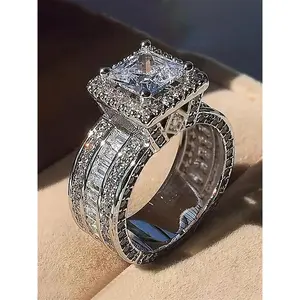 Elegant Rhinestone Decorated Geometric Design Ring for Women, Exquisite Trendy Engagement & Wedding Ring, Chic Gorgeous Jewelry As Gift for Girlfriend