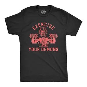 Mens Exercise Your Demons T Shirt Funny Halloween Fitness Workout Devil Graphic Tee Mens Funny T Shirts Cool Vintage Fashion T-Shirt Gift Classic Menswear Halloween Apparel for Men Funny Fitness Short Sleeve Black