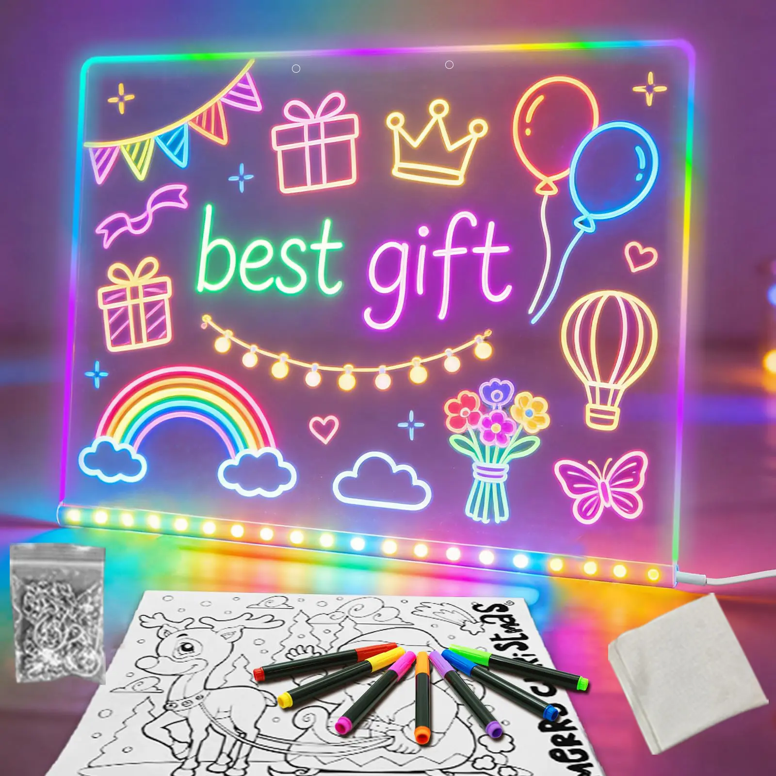 LED Note Board 17" Drawing Tablet with 6 Lighting Modes Interactive Light Up Drawing Board Kids Toy 13 Effects Sweet 16 Gift for Boys Girls Age 3+ Tracing Book LED Color Changing Home Decor Back to School Supplies DealsForYou SummerWins Restock DFYD