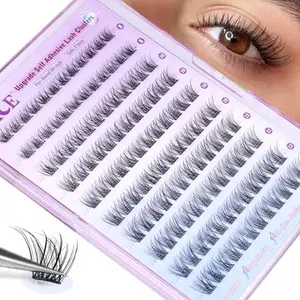 Self Adhesive Eyelashes Reusable Natural Self Adhesive Lash Clusters Wispy Press on Lashes Pre-Glue 8-12mm 120pcs C Curl DIY Eyelash Extensions Kit No Glue Needed