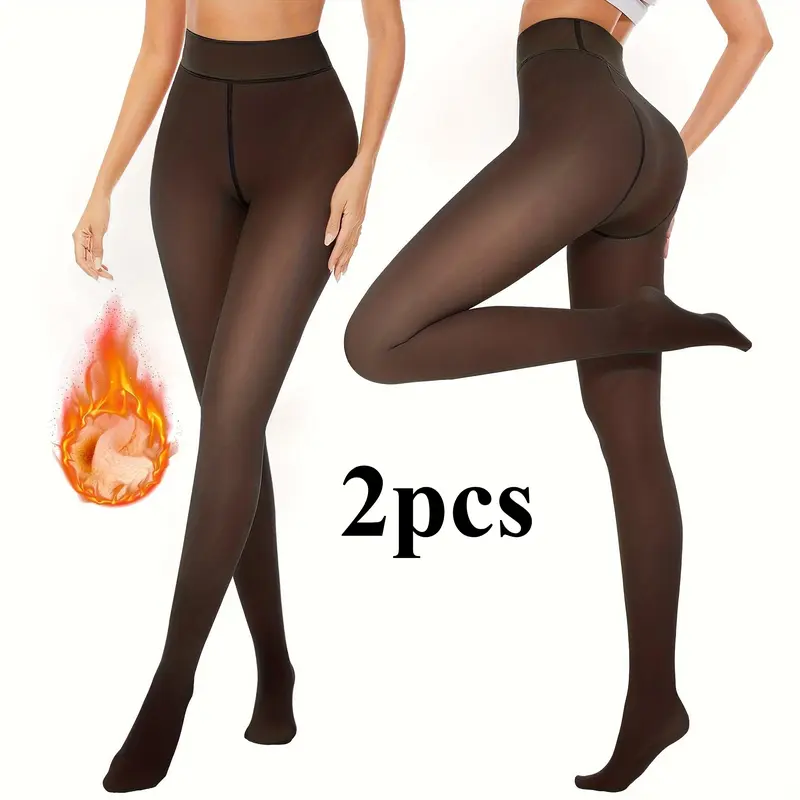 Women's 2-Pack High-Waisted Elegant Sheer Pantyhose - Thick Fleece-Lined, Warm Silky, Stretchy, Comfortable Full-Length Fit Tights for Winter, Autumn Fashion Underwear