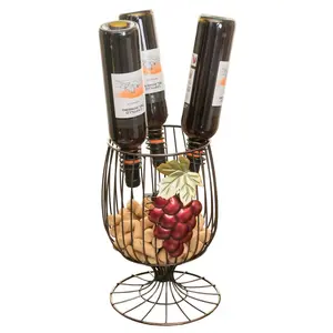 Vintiquewise  25 x 8.25 x 7.5 in. Vintage Decorative Metal Wire Goblet Shaped Freestanding Wine Bottle & Cork Holderk, Bronze