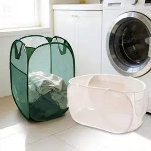 Bathroom laundry basket, closet storage basket, foldable metal mesh pop-up laundry basket with wide opening and side pockets; breathable, durable, and foldable with a space-saving design; ideal for storing clothes, toys, and miscellaneous items;