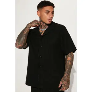 Dean Textured Short Sleeve Button Up Shirt - Black