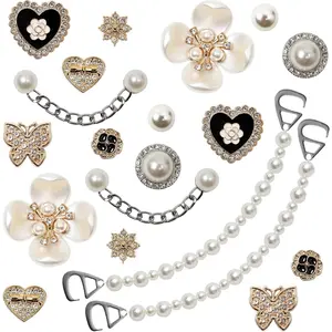 Momolove 20 Pcs Bling Shoe Charms for Women, Plastic Flower Pearl Chain Shoes Accessories, Cute Butterfly Shoe Charms, DIY Sandals Clog Shoe Decoration Charms for Women Birthday Party Favors