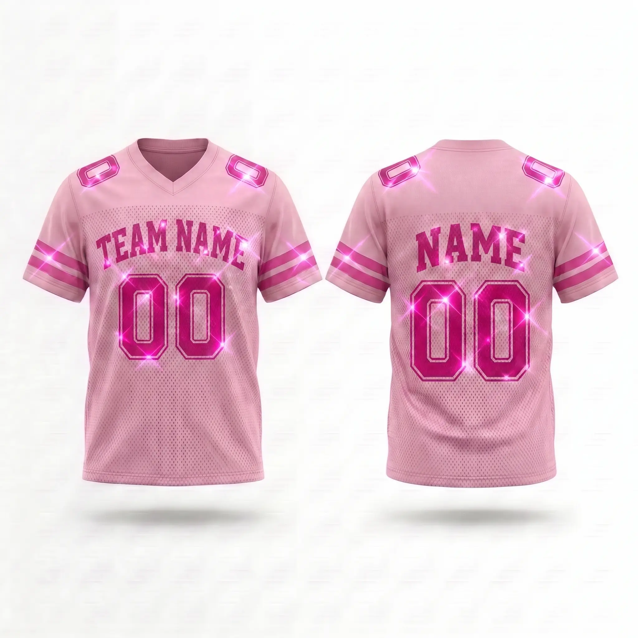 Personalized Team Name & Number Light Pink Blink Football Jersey Spandex mix Mesh (Leave Name/Number In Notes)