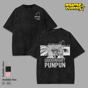 Retro Limited Goodnight Punpun Anime Double Printed Lightweight Acid Washed Tee anime lover, anime merch Casual Cotton vintage anime streetwear