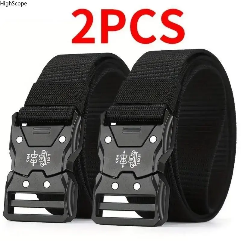 Men’s Tactical Nylon Webbing Web Belt - Cross Buckle, Quick-Release Buckle, Easy Adjustable Belt with Adjustable Size, Durable, Lightweight Secure Fit for Hunting, Outdoor Adventure, Cross Buckle Belt
