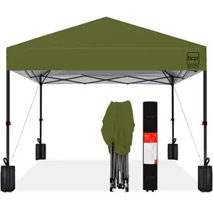 Best Choice Products 12x12ft Easy Setup Pop Up Canopy w/ 1-Button Setup, Wheeled Case, 4 Weight Bags - Olive Green