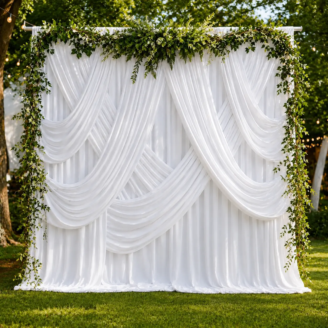 summerwins Wrinkle-Free Solid Synthetic White Backdrop Curtain Set, 2-Pack (2 Sizes: 5x7ft/5x10ft Polyester Drapes) for Graduation Party Decor, Birthday, Christmas, Baby Shower, Photo Backdrop & Wall Hanging