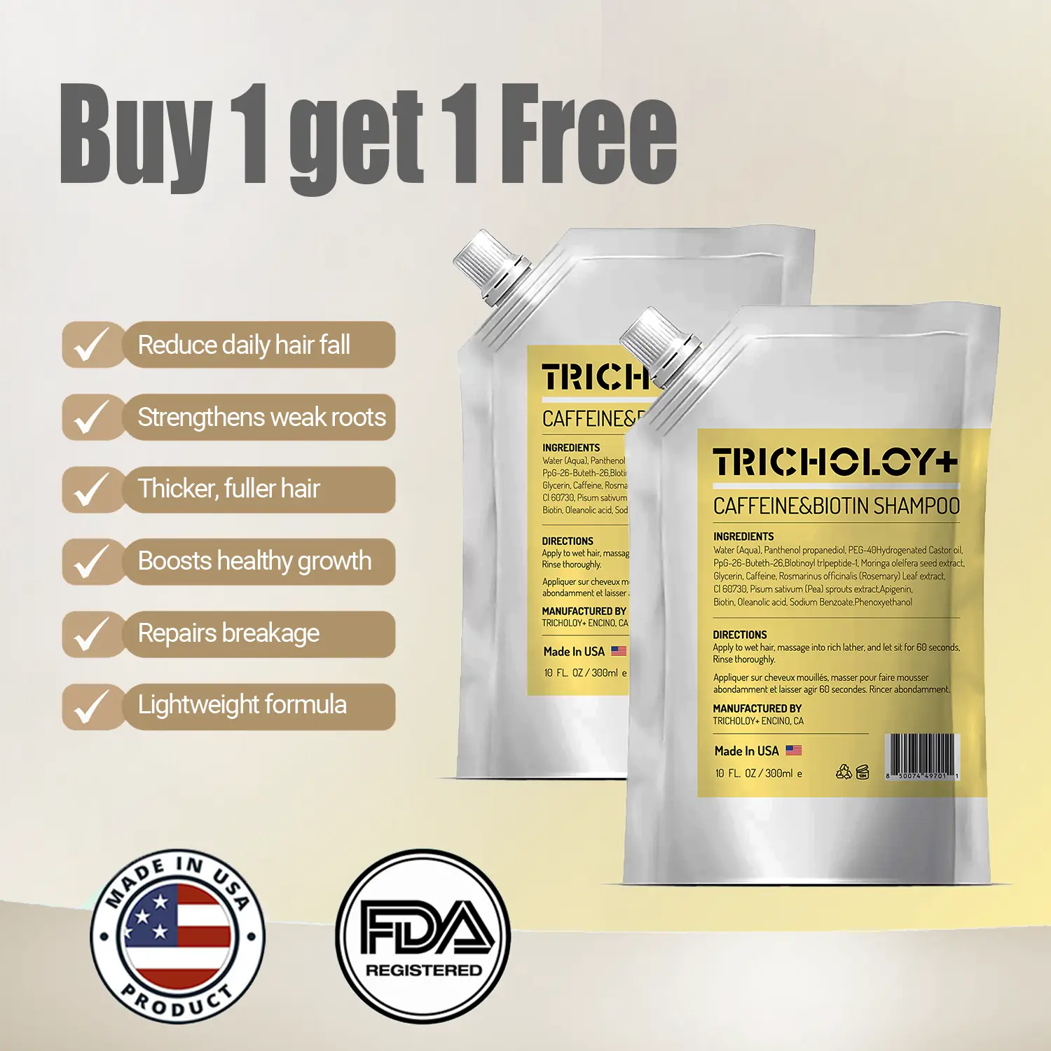 [New Arrival] Tricholoy+ Anti-Hair Fall & Less Shedding & Volumizing Caffeine Shampoo | Biotin, Arginine & Oleanolic Acid | Strengthens Roots | Promotes Hair Growth | Oil Control & Scalp Nourishment | 300ML