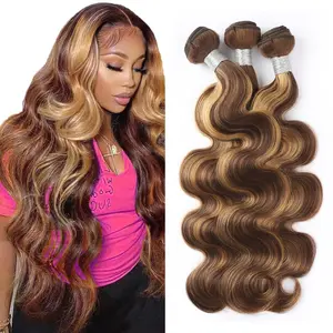 Ishow 4 27 Highlighted Hair Bundles Body Wave Human Hair Extension 1 3 4 Bundles Colored Human Hair Weave Bundles With 4*4 Lace Closure