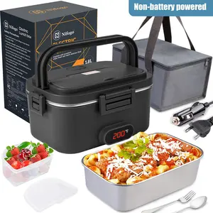 Nifogo 1.8L Multi Voltage Insulated Electric Lunch Box 304 Stainless Steel 110V12V24V Portable Fast Heating Leakproof With Fork Spoon Storage Bag
