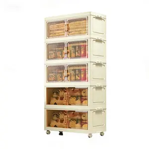 5 Tier Stackable Plastic Storage Bins with Lids , Collapsible Closet Organizers and Storage with Wheels for Living Room,Office,Dorm
