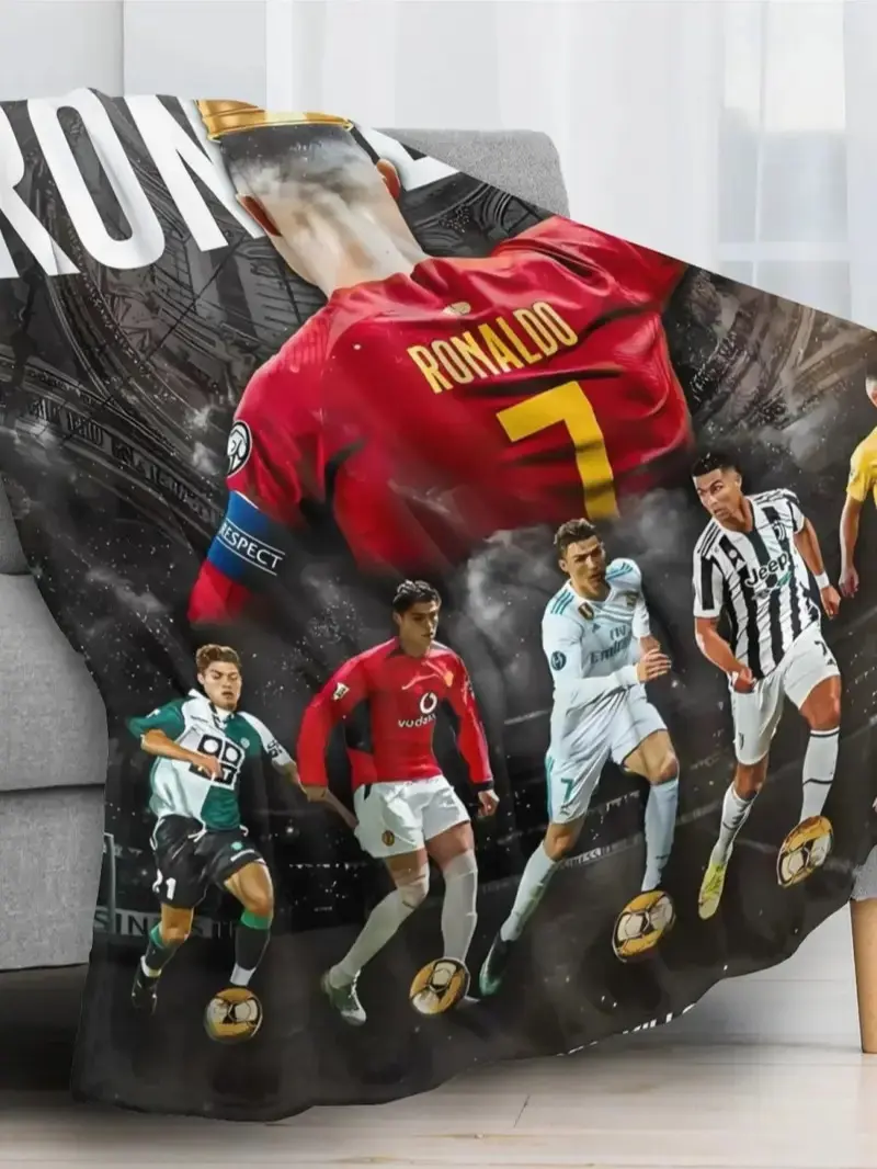 CR7 Ronaldo Ultra-Soft Flannel Throw Blanket - Geometric Print, Traditional Look, Soccer Star Themed Cozy Cover, Ideal Gift for CR7 Fans, Perfect for Camping & Air Conditioning Use