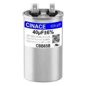 CINACE 40uF 40MFD ±6% CBB65 Dual Run Circular and Start Capacitor For Air Conditioner, AC Motor Run, Fan Start, Condenser Straight Cool, Heat Pump, Condenser Unit, HVAC, Ice Maker 370/450VAC 50/60Hz Size 100*50mm