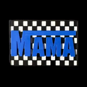 Royal Blue Checkered Mama Velcro Patch 2x3 | Hook and Loop Bag Patch | Tote Patch | Compatible with YETI