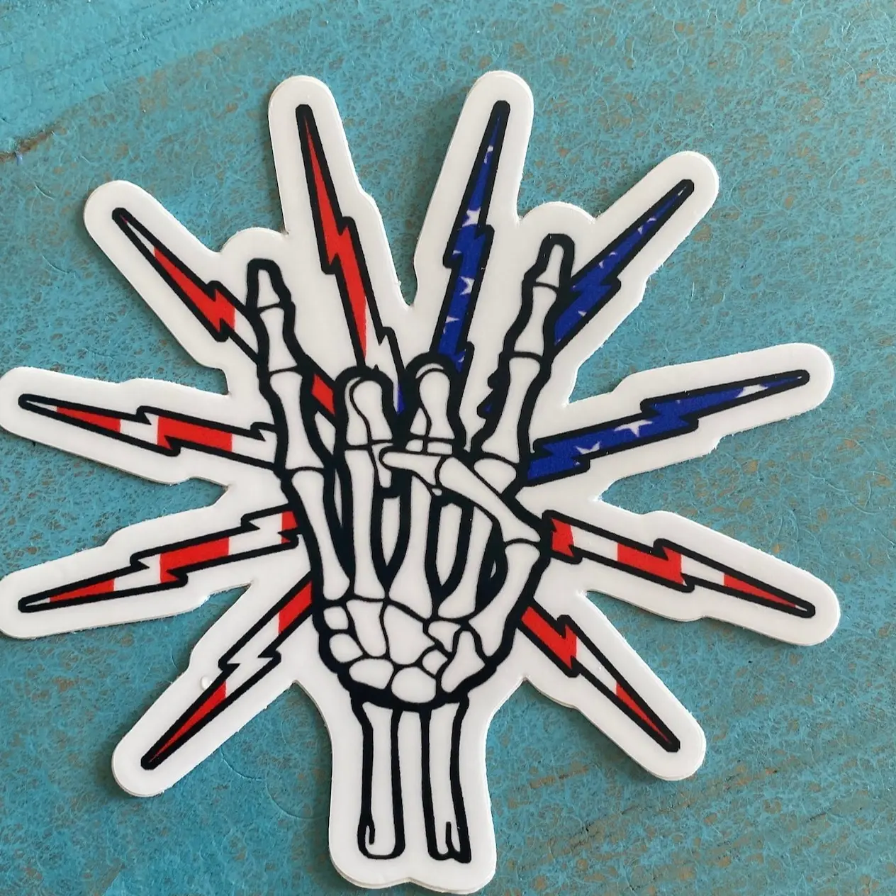 Skeleton line hand lineman rock on sticker, cooler, Hard Hat Sticker, Blue Collars Stickers