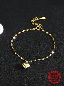 Elegant S925 Silver Heart Pendant Adjustable Link Bracelet, Simple Design Jewelry Gift, High-Quality Beach Accessory, Fashionable and Stylish Handwear