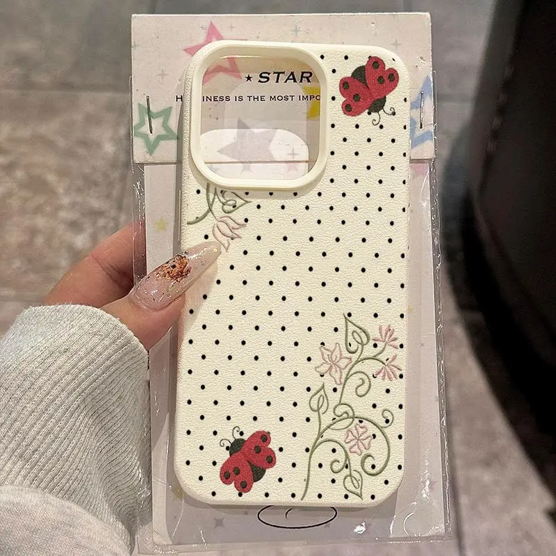 Ladybug flower vine pattern, anti drop, anti slip TPU all inclusive lens phone protective case, suitable for iPhone 17 16 15 14 13 12 11 XS X and other series models, can be given as a gift to friends or family