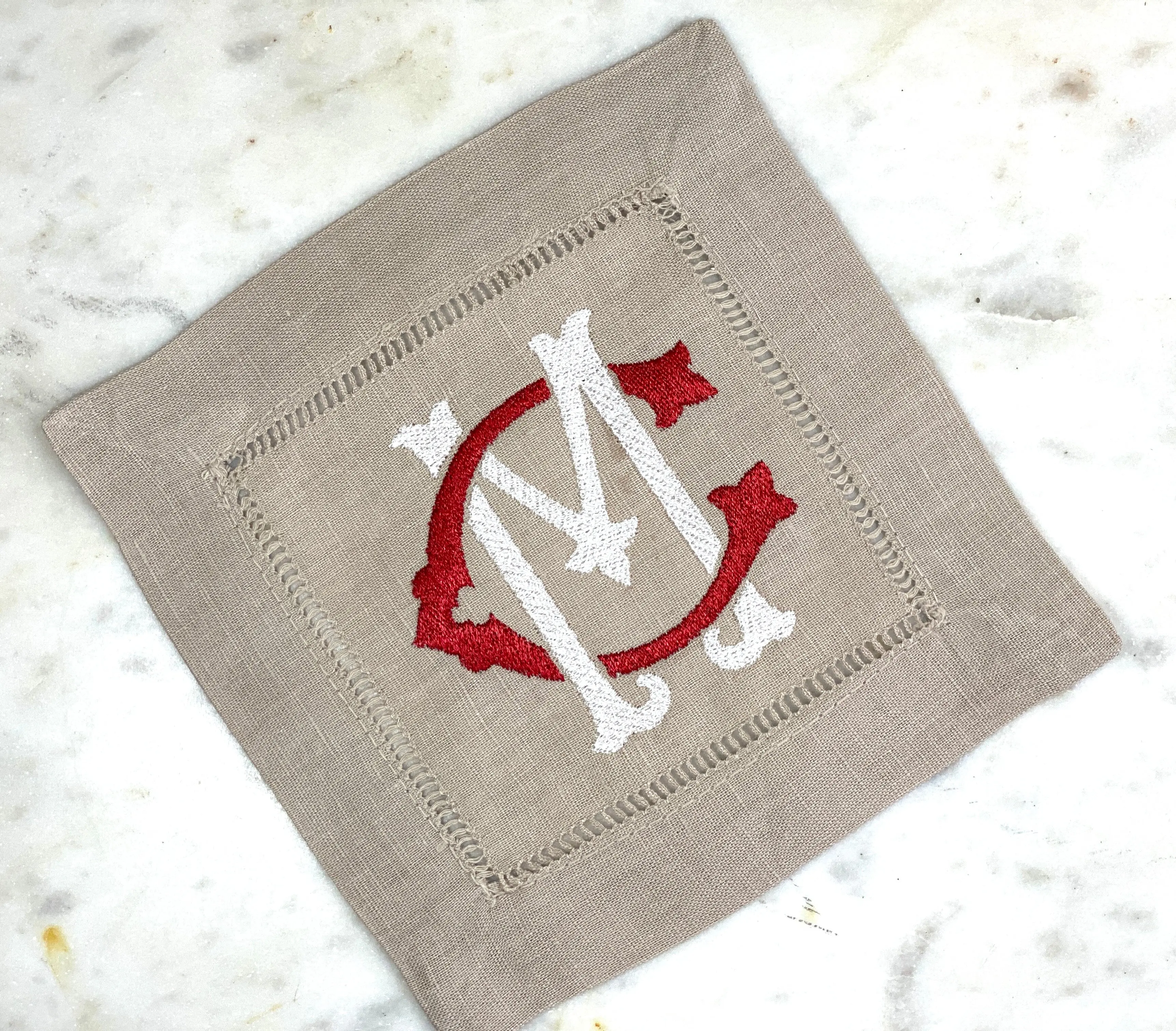 Two Initial Interlocking Monogrammed Cocktail Napkins