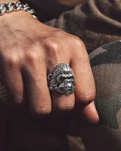 FaithHeart Retro Style Gorilla Animal Rings for Men Women