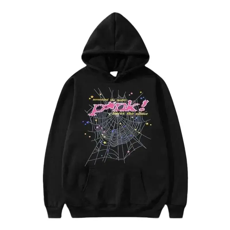 Print Retro Spider Web Hoodie, Print on Front of Hoodie, Vintage Men’s & Women’s Hip Hop Spider Web Y2K Hoodie, Trendy Hoodie, Gift for Men Women