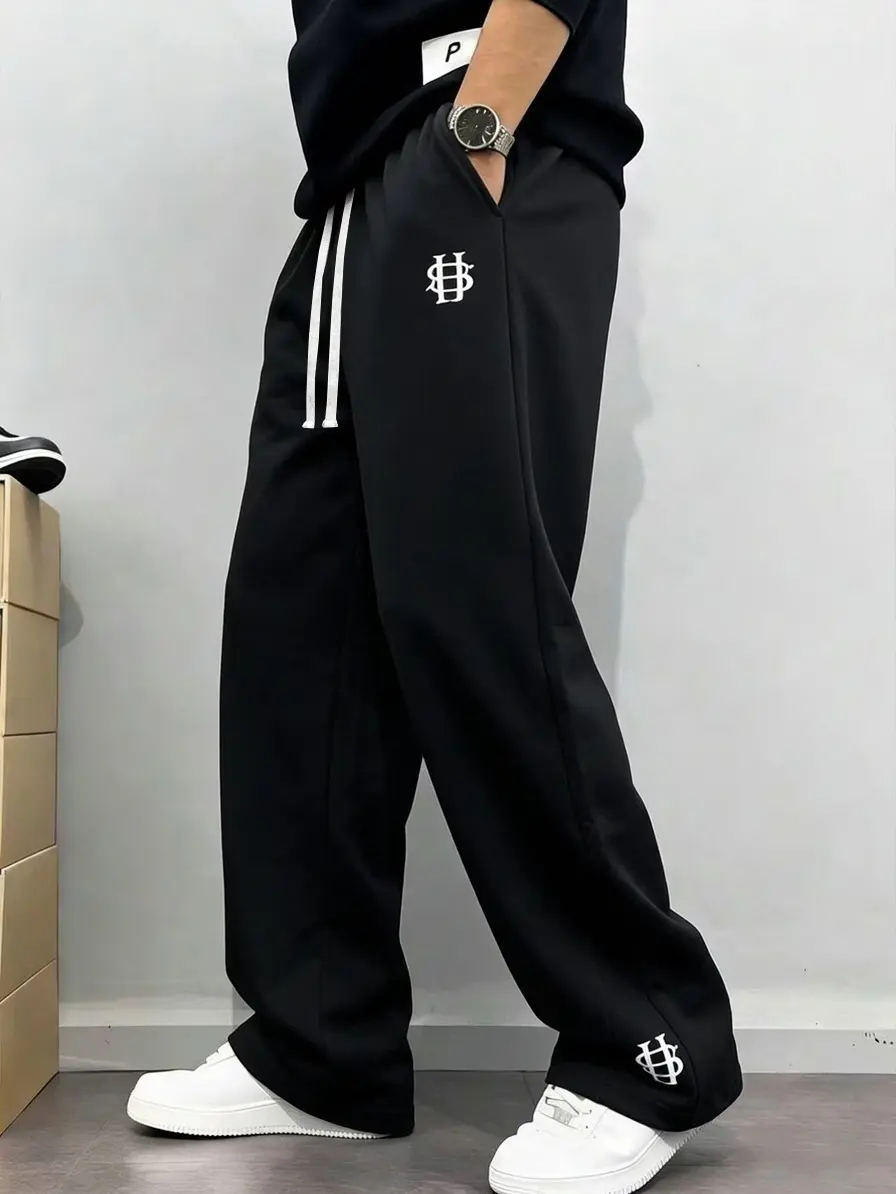 Men's fashion casual athletic sweatpants with letter print,distinctive rolled waistband, drawstring waist, straight-leg longpants-suitable for indoor and outdoor wear, ideal for leisuresports and running, also suitable as a couple gift, available inmu
