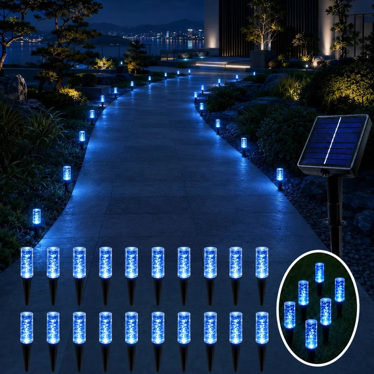 Set of 20 LED Solar Garden Stake Lights, Blue Bubble-Shaped Path Lights, IPX4 Waterproof Outdoor Garden Lights, Featuring 8 Lighting Modes, Suitable for Lawns, Sidewalks, Patios, Fences, and Garden Decor